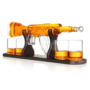 Glass Liquor Decanter Crystal Glass AK47 Rifle Gun Whiskey Wine Glass Decanter With 4 Whiskey Glasses Set For Liquor Whiskey Vodka Brandy