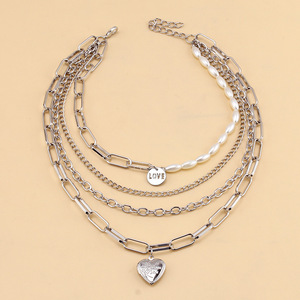 Layered Pearl Chain Necklace Gold Heart Pendant Multi Layer <b>Choker</b> Fashion Jewelry Gift for Women - Product Image 4
