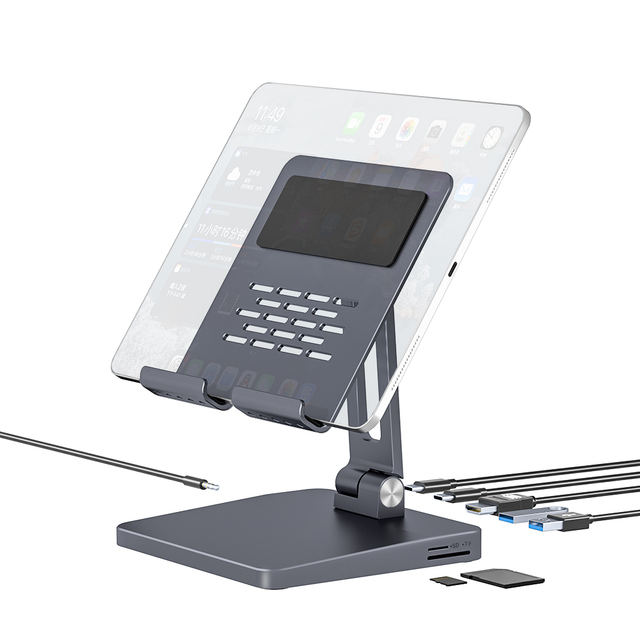Height Adjustable Tablet Stand Holder 7 in 1 Usb C Hub Docking Station 4K 60Z Hd-Mi Usb3.0 Pd 100W for Phone Ipad Holder