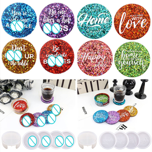 Set di sottobicchieri in alfabeto inglese fai da te all'inizio stampo in resina epossidica cattivo amico portabicchieri in Silicone stampo in resina - Product Image 3