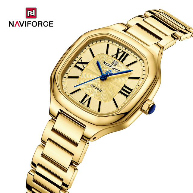 NAVIFORCE 5042 GGG Gold Luxury Lady Watches Quartz Simple square Stainless Steel Waterproof Watch for Women Gift