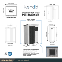 Caseta de Almacenamiento KENDA OEM de Doble Pared, PP, 5x3 pies, Material Reciclado con Certificación GRS, Resistencia a los Rayos UV 2500H+, Garantía de 10 Años, Diseño Moderno