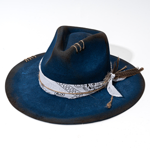 Sombrero Vaquero de Fieltro de Lana 100% Premium, Estilo Western, con Acabado Desgastado y Decoración de Plumas, con Pañuelo Bandana para Mujer - Product Image 4