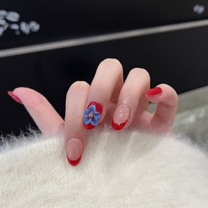 <span class=keywords><strong>Uñas</strong></span> Postizas Acrílicas 3D con Diseño de Flor Francesa Roja, Hechas a Mano, de Alta Calidad, Venta al Por Mayor - Product Image 3