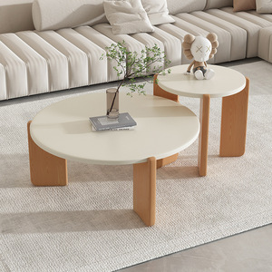 Solid Wood <b>Round</b> Coffee <b>Table</b> Nesting Modern Minimalist Living Room <b>Side</b> <b>Table</b> Nordic Style <b>Small</b> Sofa <b>Table</b> - Product Image 1