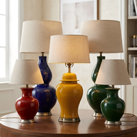 Lampe de chevet décorative de luxe à télécommande électrique, série DS-RYDB, en céramique émaillée couleur unie, style pot à gingembre