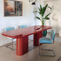Meubles de salle à manger de luxe, ensemble de table à manger, rouge brillant, moderne, table à manger rectangulaire en bois pour villa
