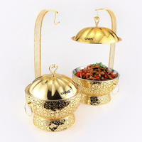 Chauffe-plats suspendus en or de luxe, chauffe-plats pour buffet de mariage, casserole en acier inoxydable avec chauffe-plats chauffés à l'alcool