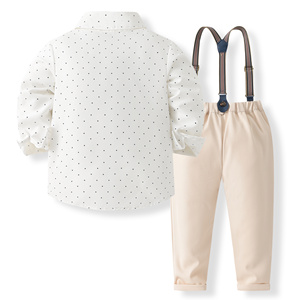 Catpapa Vente en gros Ensemble de cérémonie pour garçons : Chemise à pois, Nœud papillon, Pantalon à bretelles – Tenue de mariage pour enfant - Product Image 2
