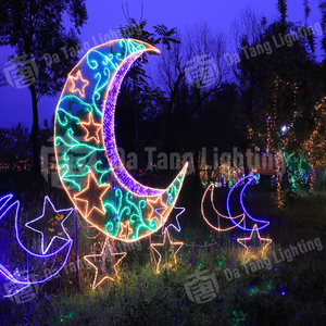 LED Ramadan Moon and Star Lamp <b>Posts</b> with Cultural Patterns IP65 Waterproof for Indoor Outdoor Public Square Seasonal Decoration - Product Image 4