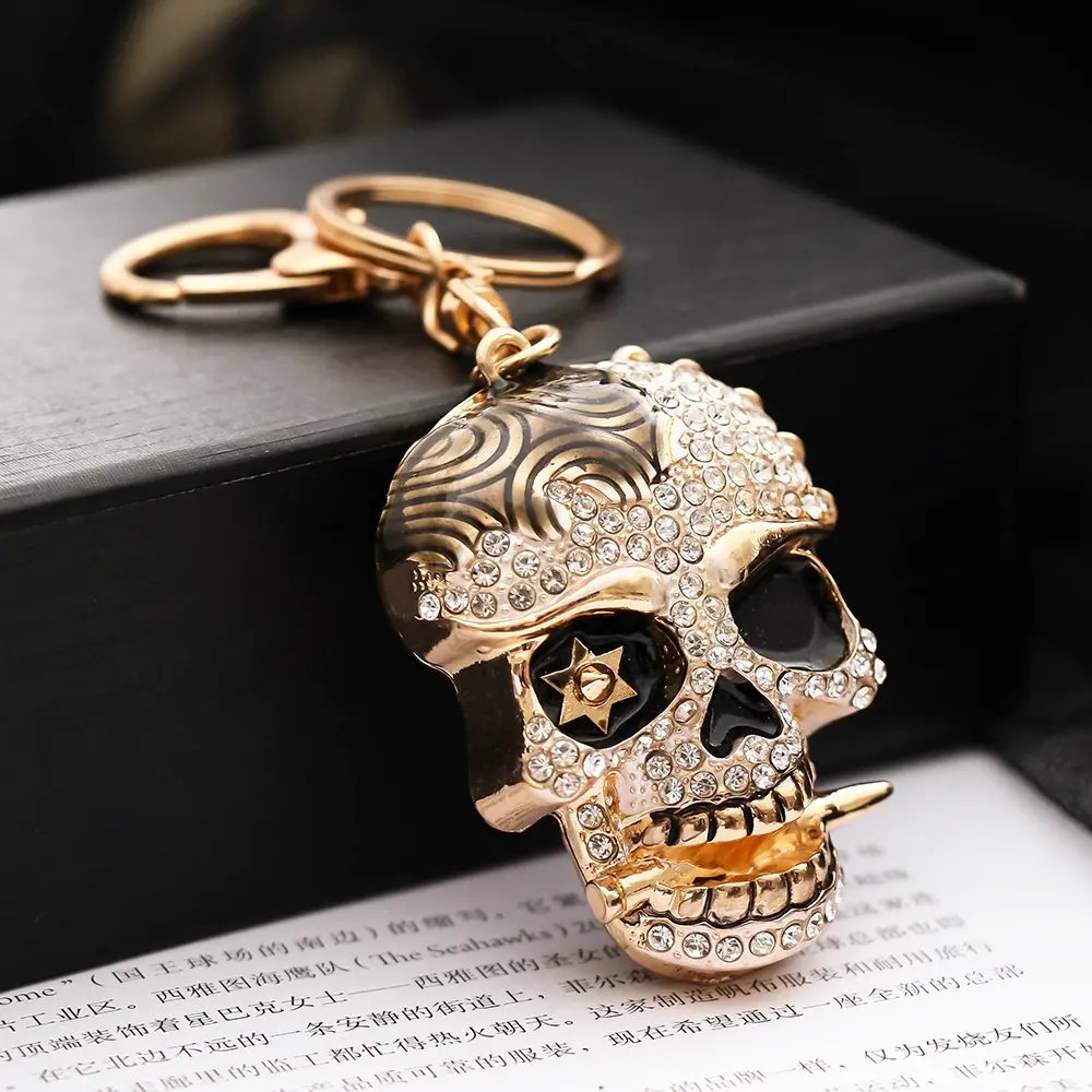 Whosale incredibile regalo portachiavi in metallo con diamanti di Halloween Day Of The Dead portachiavi con zucchero messicano personalizzato