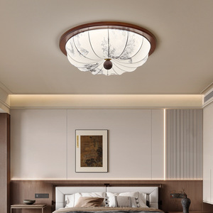 Plafonnier LED tricolore 42cm 52cm 62cm, luminaire pour chambre à coucher, avec imprimé floral en tissu, style dynastie Song - Product Image 1