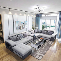 Modernes Modulares Sofa-Set mit U-förmigem Couchtisch und TV-Schrank, Schaumstoffgefüllter Stoffbezug für Kleine & Große Wohnzimmer