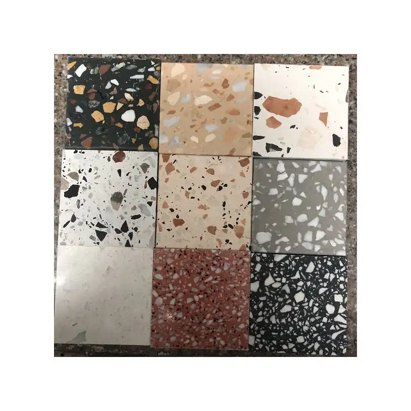 Piedra artificial de terrazo para pavimentación al aire libre, azulejos de suelo de interior con chips de mármol, varios colores