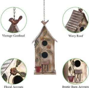 Antiek, verweerde metalen vogelhuisjes voor buiten, handgemaakt tuindecoratie met dubbele opening en bloemmotieven. - Product Image 4