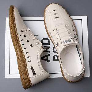 Mocasines de Cuero Blancos Transpirables con Diseño Calado, Zapatos Casuales para Hombre, Sandalias de Conducir con Suela Suave - Product Image 2