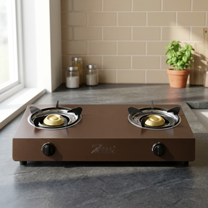 Table de cuisson à gaz 2 brûleurs marron, cuisinière à gaz de table, appareil de cuisson manuel pour la cuisine - Product Image 1