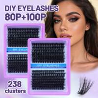 80D 100D DIY Avrupa Amerika Siyah Saplı İthal Vizon Kıvrımlı Çoklu Demet Su Geçirmez Önceden Paketlenmiş Takma Kirpik Uzatma Seti