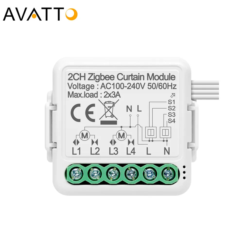 AVATTO 1/2 Gang Tuya Zigbee 3.0 Smart Home sans fil Mini interrupteur de rideau Module de relais pour volets roulants moteurs de rideau