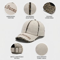 Casquette de baseball de luxe à imprimé léopard et patchwork, personnalisable, en PVC, 6 panneaux, bords bruts, ajustable, style américain tendance, chapeau de sport