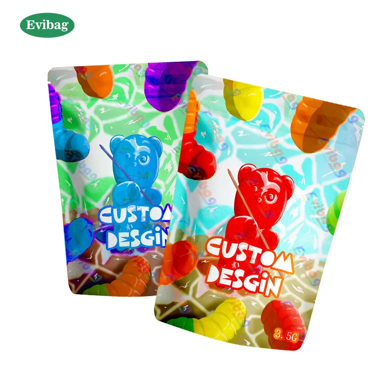 Hot Selling Customized Gummy Candy Storage Packaging Pouch 7g 14g Smell Proof Reusable Matte 3.5g Grams Aluminum Foil Mylar Bag