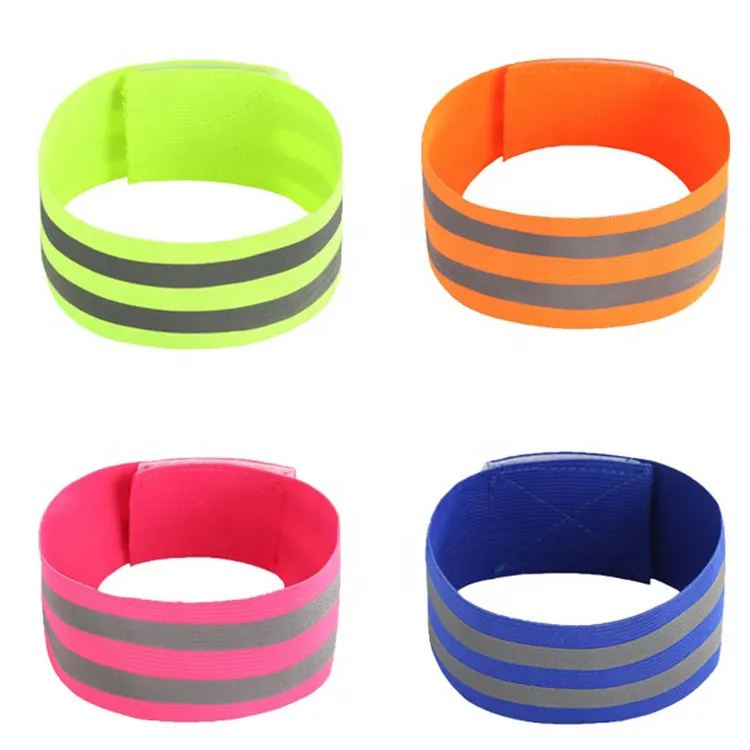 Wholesales Custom Manufacturer Fluorescent Running Elastic Reflective Fabric Band Wristband Armband