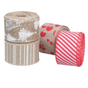 Cinta de Lino Estampada con Estrellas y Borde de Alambre Flexible para Decoración de Pascua, Suministro de Fábrica - Product Image 2