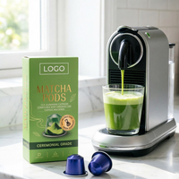 Capsules de thé matcha compatibles Nespresso, normes américaines et européennes, logo personnalisé, fabricant d'emballages de marque privée