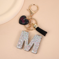 Porte-clés photo numérique de luxe avec pendentif cœur noir à sequins argentés en alliage premium et pompon, best-seller, breloque de sac