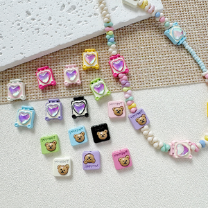 <span class=keywords><strong>Collier</strong></span> à breloques en alliage d'acier inoxydable avec perles DIY motif ours en peluche mignon, bijoux fins personnalisés, chaîne de téléphone, accessoires pour téléphones perlés - Product Image 2