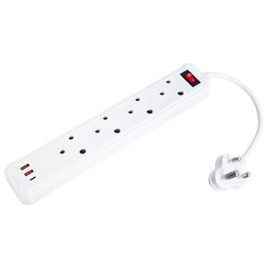 Tira de alimentación de 4 vías de nuevo diseño sudafricano, <span class=keywords><strong>16</strong></span> <span class=keywords><strong>amperios</strong></span>, tipo sudafricano, 4 salidas, tomas de corriente controladas por USB y tipo C - Product Image 1