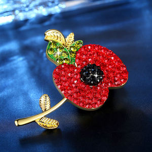 Bros Pin Bunga Poppy Berhiaskan Batu Rhinestone untuk Hari Peringatan, Souvenir Festival Peringatan - Product Image 4