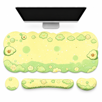 Tapis de Souris Grand Format en Caoutchouc Naturel à Bords Ondulés, Ensemble Cadeau 4-en-1 OEM d'Usine avec Repose-Poignets pour Clavier et Souris, et Sous-Verre, Idéal pour la Vente au Détail