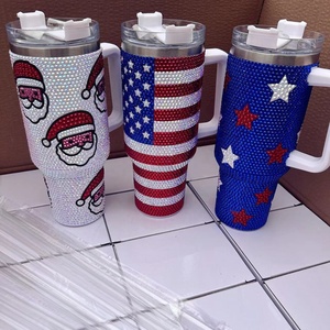 40 oz Tumbler với xử lý Tumbler với nắp và rơm cách nhiệt thép không gỉ đôi tường Cốc Nước Du Lịch <span class=keywords><strong>Mug</strong></span> với Rhinestone - Product Image 3