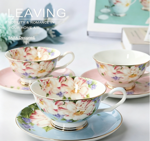 Classic European Style Flower Design Eco-Friendly Bone China 200ml Coffee Cup Saucer <strong>Set</strong> Drinkware Fresh Afternoon <strong>Tea</strong> <strong>Gift</strong> - Product Image 1