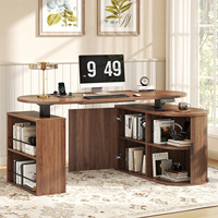 Bureau d'ordinateur élégant pour le télétravail avec étagère, station de charge, élévateur électrique et gain de place pour appartement