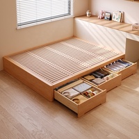 Cama de Pared Estilo Rústico Tatami, Plegable, con Base de Tela y Cajones para Almacenamiento en Dormitorios Pequeños