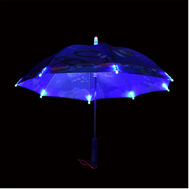 Directo de fábrica al por mayor de encargo impresa logotipo luz LED niño paraguas recto