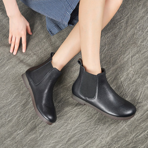 <strong>Women</strong> Genuine Leather Chelsea <strong>Boots</strong> <strong>Burgundy</strong> Flat Ankle <strong>Boots</strong> Casual Comfort Chinese Shoe Factory - Product Image 5