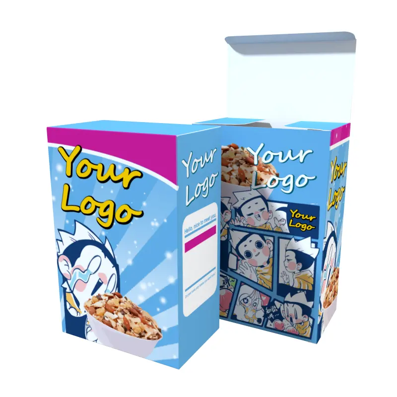 Caja de embalaje de alimentos personalizada, papel de arte plegable de 350g, papel de impresión a todo color, caja de cereales