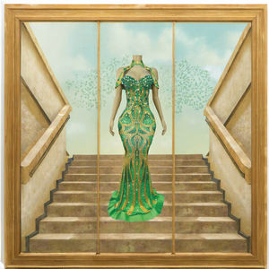 Vestido de Gala de Gasa Verde Jade con Encaje, Pedrería y Cola de Capilla, Estilo Natural, para Alfombra Roja - Product Image 2