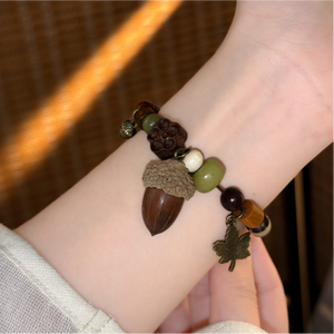 Pulsera Retro Shabby Chic Tejida a Mano con Cuentas de Frutos Naturales y Boleas, Estilo Étnico Artístico - Product Image 6