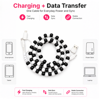 Kabel Charger Ponsel 4 in 1 Klasik Hitam Putih Berhias Manik-Manik, Pengisian Cepat, Multi USB, Aksesoris Mobil, Hadiah Fashion, Kabel Sinkronisasi Data Tipe C
