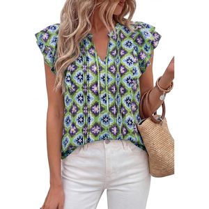 Chemisier Bohème Femme à Manches Volantes Imprimé Floral Col V en Mousseline – Haut d'Été Décontracté et Élégant pour le Travail – Vêtements de Printemps - Product Image 1