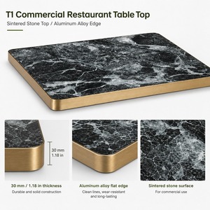 Plateau de table de restaurant en pierre frittée T1 avec bord en alliage d'aluminium, épaisseur 30 mm, surface de repas commerciale moderne, prix DDP USA - Product Image 1