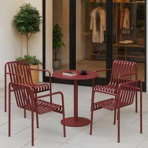 Juego de mesa y cuatro sillas para exteriores, sencillo, resistente a la lluvia y al sol, para tiendas de café o té con leche, Material metálico duradero, arte del hierro rojo - Product Image 5