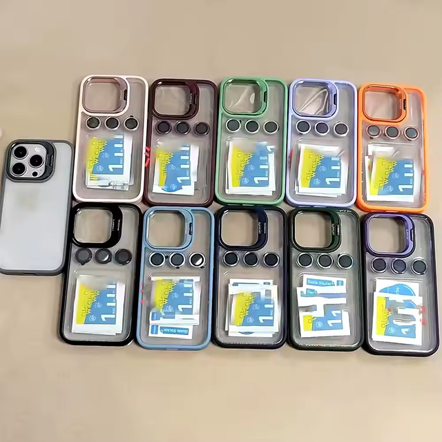 JOYPORODO B029 Trendy Lens Holder PC Phone Case for iPhone 17 16 15 14 Pro Max Shockproof Transparent Cover for Samsung Android