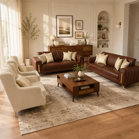 Canapé en cuir ciré de luxe sur mesure de style médiéval mixte haut de gamme, 3 places*2 + 2 fauteuils individuels, pour salon, ensemble de canapés 1+1+3+3