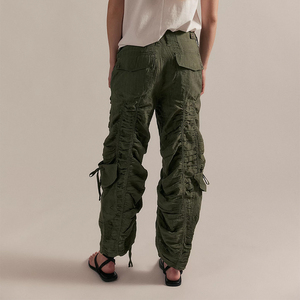Custom ODM/OEM Women's <strong>Shirred</strong> Mid-Rise Ruched Drawstring Cargo Pants Adjustable Ruched Leg Multi-Pocket Casual <strong>Trousers</strong> - Product Image 2