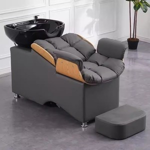 Sillón Reclinable de Peluquería Reforzado con Reposabrazos de Madera Maciza y Tapicería Impermeable de Cuero PU Cerámico para Lavado de Cabello - Product Image 5